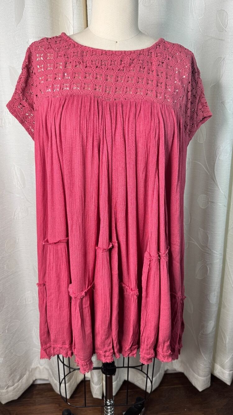 Free People Crocheted Embellished Tunic Dress with Raw Hem, Size L